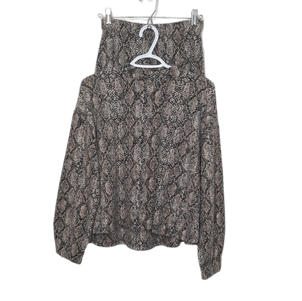 Zara Skirt Top Matching Set Snakeskin Print Plush Midi Mock Neck Womens Size S